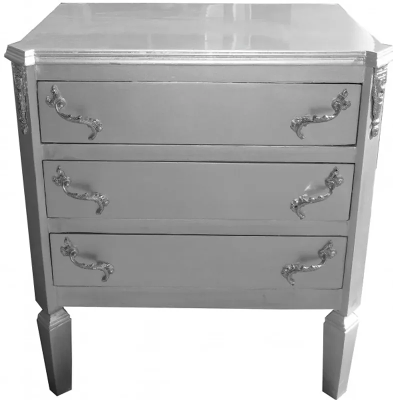 Casa Padrino Barock Kommode Silber B60 H69 cm - Handgefertigte Art Deco Möbel Zertifiziert