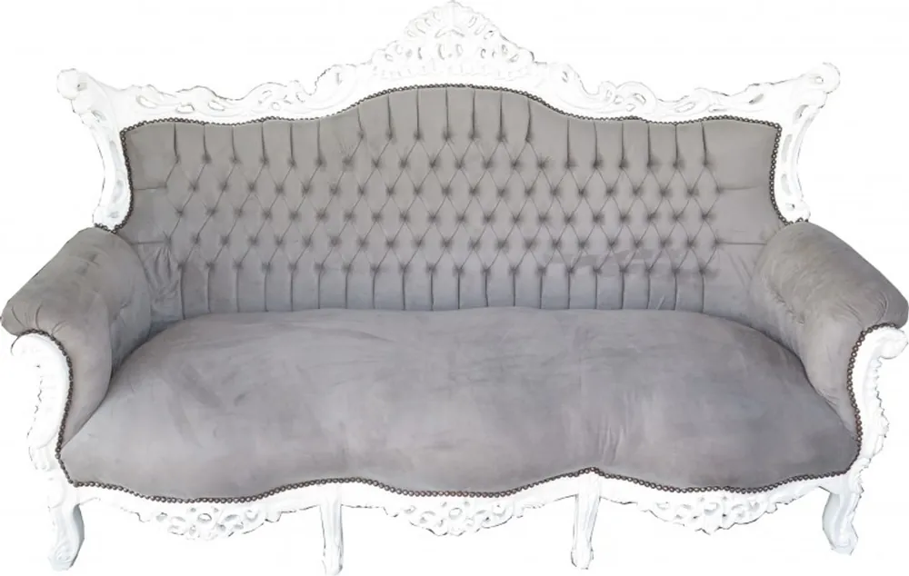 Casa Padrino Barock 3er Sofa Master Grau / Weiß - Wohnzimmer Möbel Couch Lounge Rabatt