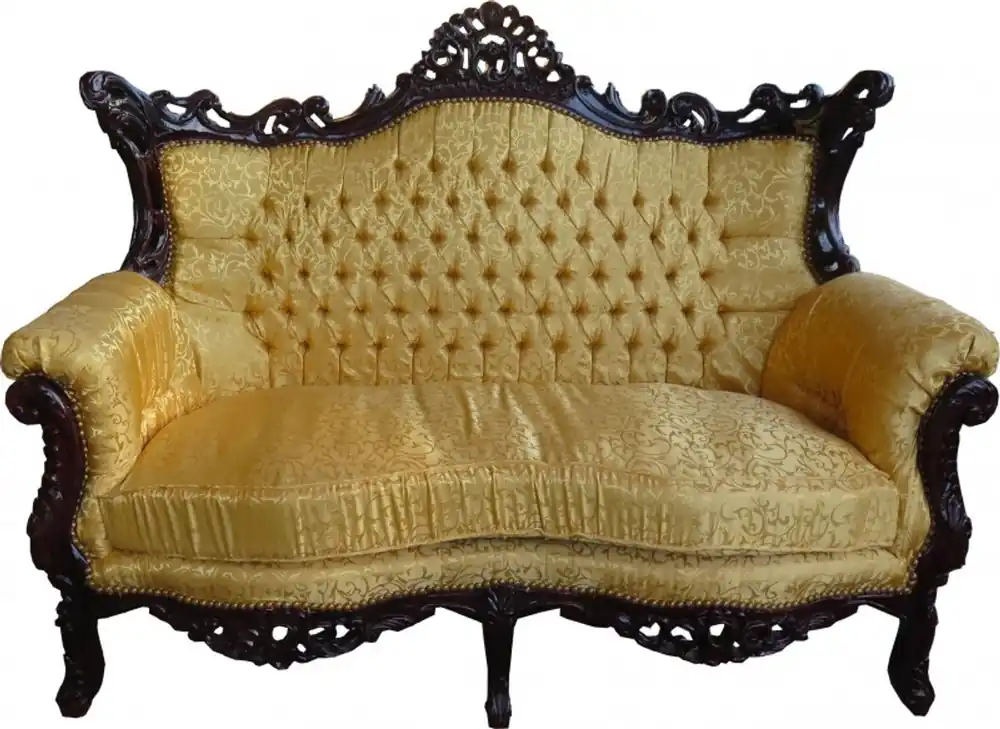 Casa Padrino Barock 2-er Sofa Master Gold Muster / Mahagoni Braun - Antik Stil Wohnzimmer Möbel Super-Preis