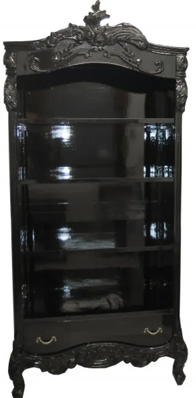 Casa Padrino Barock Bücherschrank Schwarz / Silber Hochglanz B 85 x H 190 cm Bücherregal Regal Schrank Jetzt Kaufen