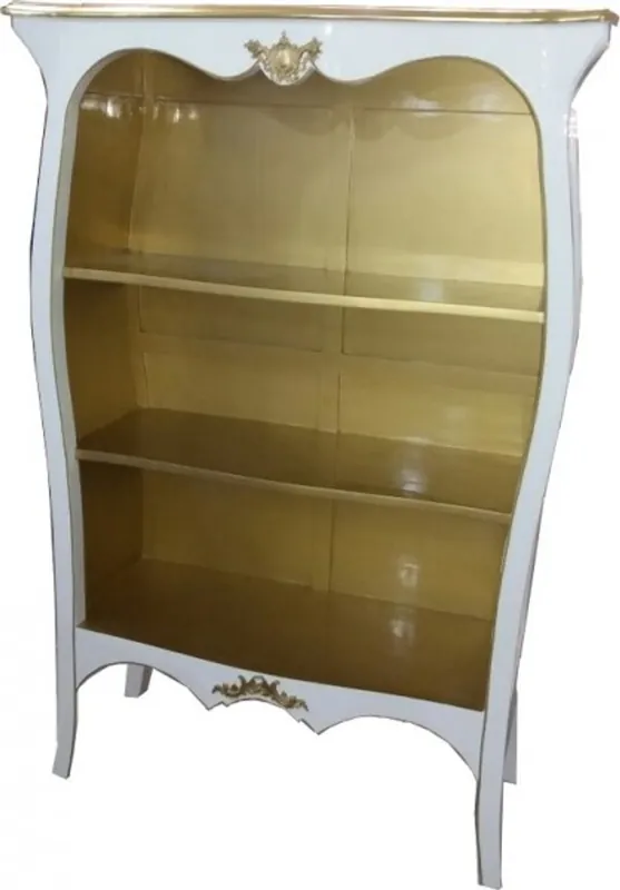 Casa Padrino Barock Bücherschrank Weiß Hochglanz / Gold B 110 x H 169 cm Bücherregal Regal Schrank Sonderaktion