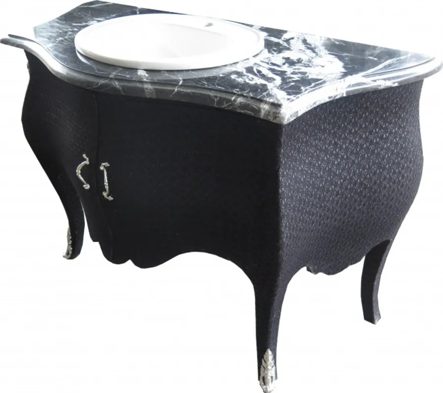 Casa Padrino Luxus Barock Waschtisch Kommode Schwarz Stoffbezug mit Marmorplatte - Luxus Barock Badezimmermöbel Sichere Zahlung