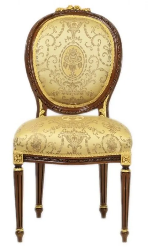 Casa Padrino Luxus Barock Esszimmer Stuhl Ludwig XV Gold Muster / Mahagoni Braun - Möbel Finale Aktion