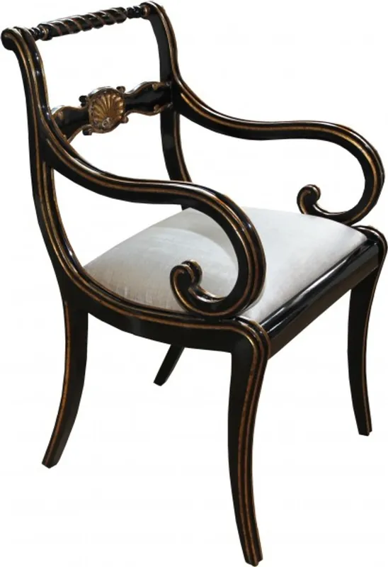 Neue Kollektion Casa Padrino Luxus Barock Stuhl mit Armlehnen Schwarz / Gold / Creme - Luxus Schreibtisch Stuhl