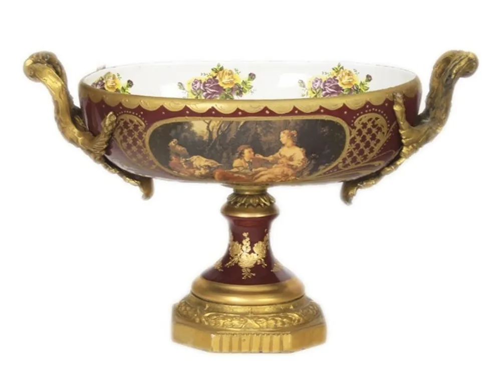 Casa Padrino Barock Porzellan Schale Bordeaux Rot / Gold B40 H37 cm - Grand Decor - Hotel Dekoration Direktkauf