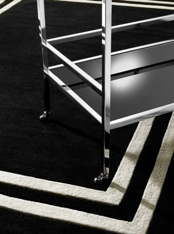 Wunderschöner Luxus Teppich von Casa Padrino aus 100% Neuseeland-Wolle, Schwarz/Weiss Linie, Samtweich - Hochwertige Qualität Sonderangebot