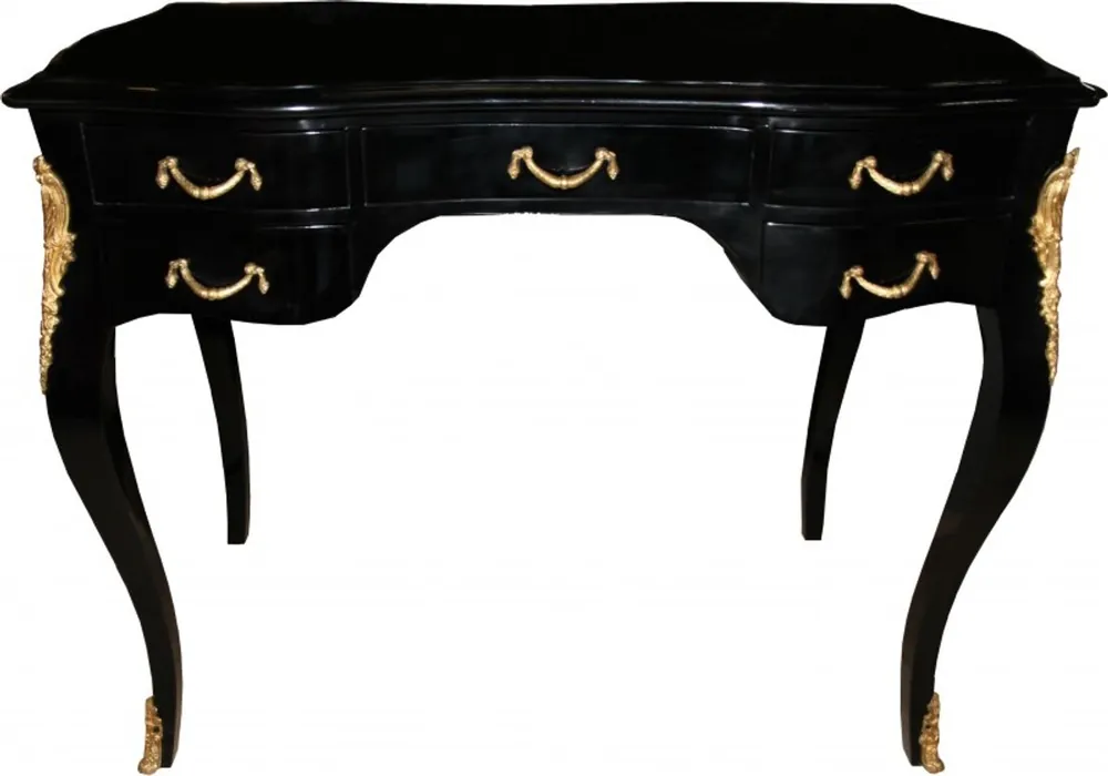 Preisreduziert Casa Padrino Luxus Barock Schreibtisch Schwarz Hochglanz / Gold 100 x 80 x 58 cm - Sekretär Luxus Möbel