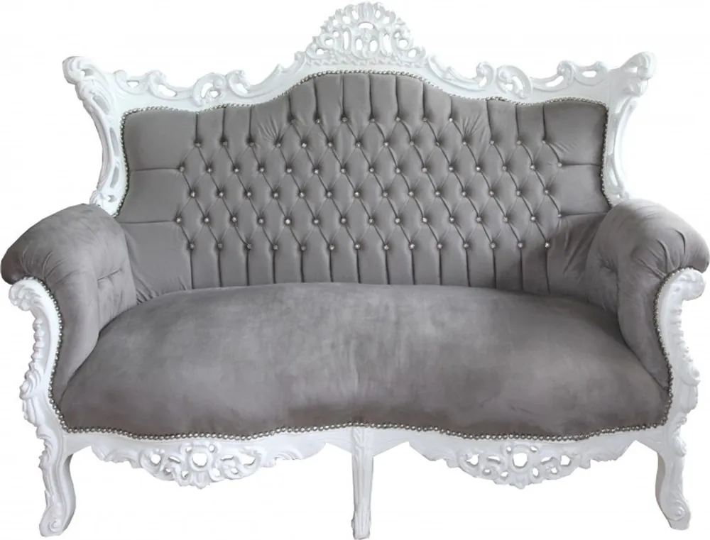 Neue Kollektion Casa Padrino Barock 2-er Sofa Master Grau / Weiß mit Bling Bling Glitzersteinen - Antik Stil Wohnzimmer Möbel - Limited Edition