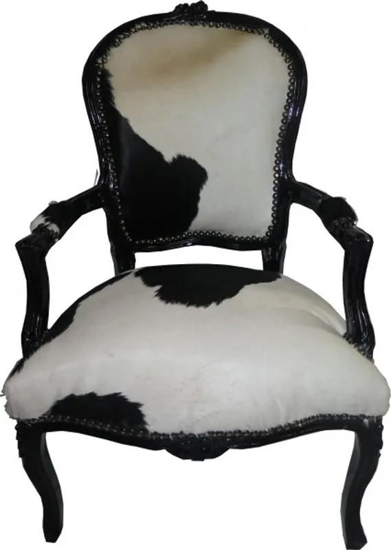 Casa Padrino Barock Salon Kuhfell Schwarz-Weiß / Schwarz - Möbel Antik Stil Aktuell