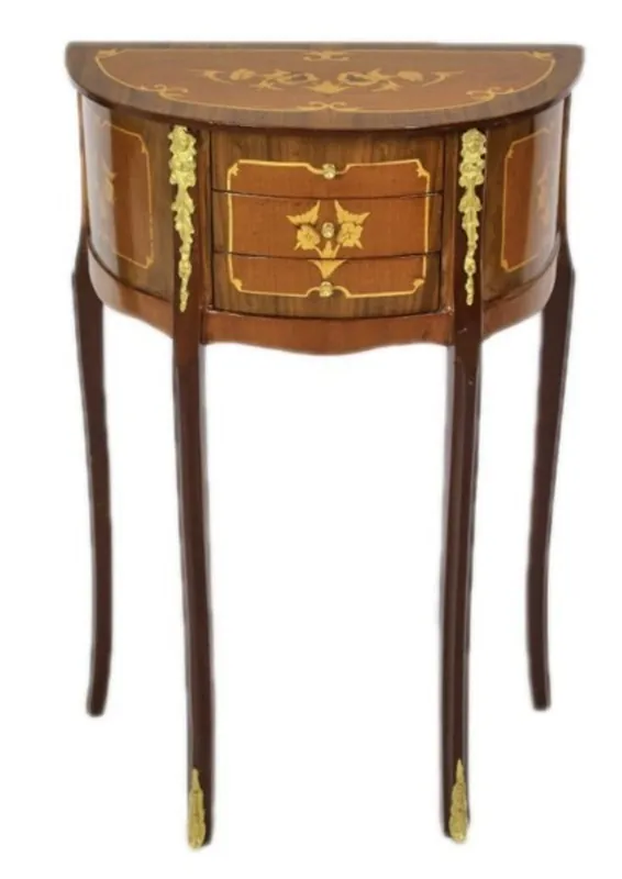 Casa Padrino Barock Kommode Mahagoni Intarsien / Gold mit 3 Schubladen - Nachtschrank Antik Stil Letzte Chance