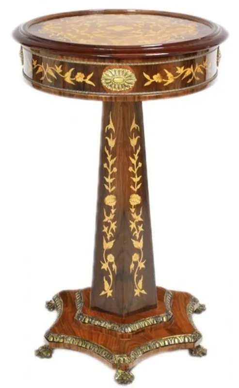 Casa Padrino Barock Beistelltisch Mahagoni Intarsien H110 x 55cm - Ludwig XVI Antik Stil Tisch - Möbel Neuheit