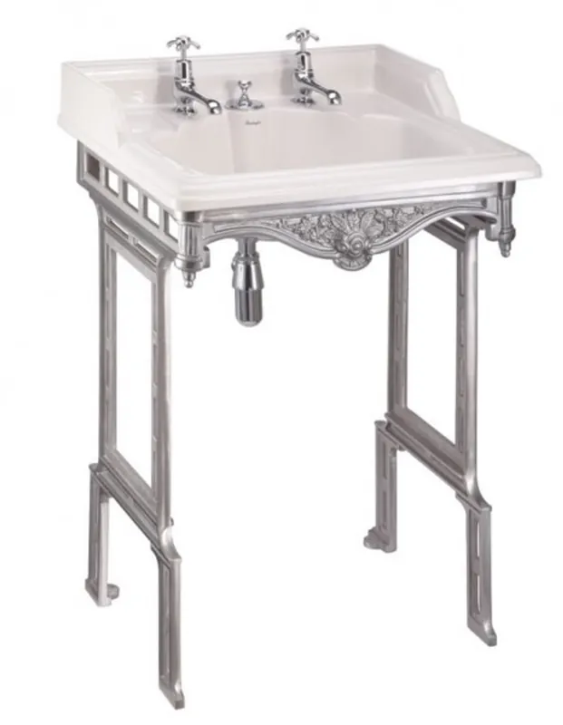 Expressversand Casa Padrino Jugendstil Stand Waschtisch Weiß / Silber mit 2 Hahnlöchern - Barock Waschbecken Barockstil Antik Stil
