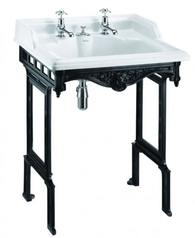 Knallerangebot Casa Padrino Jugendstil Stand Waschtisch Weiß / Schwarz mit 2 Hahnlöchern - Barock Waschbecken Barockstil Antik Stil