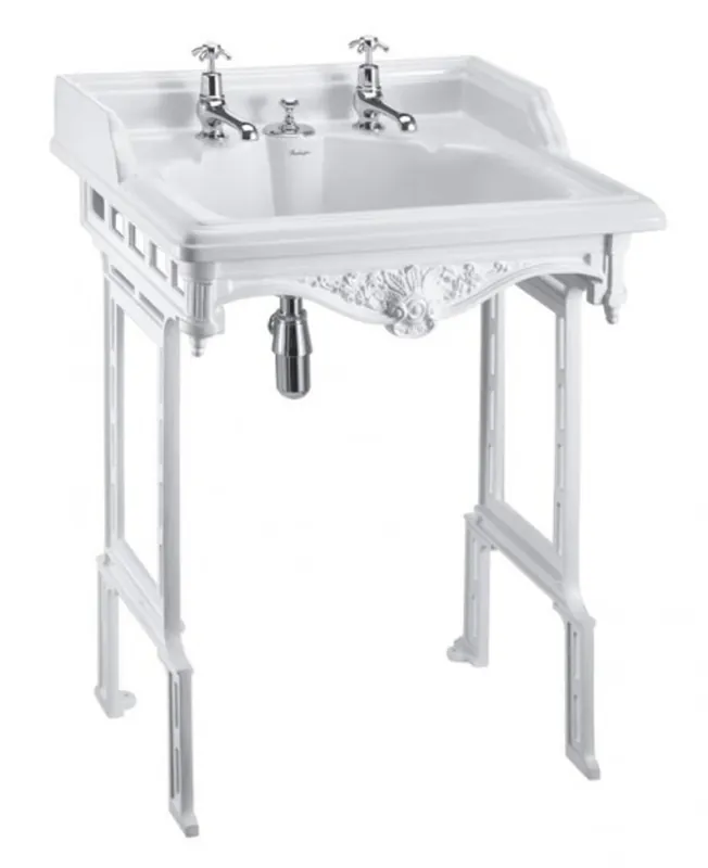 Super-Preis Casa Padrino Jugendstil Stand Waschtisch Weiß / Weiß mit 2 Hahnlöchern - Barock Waschbecken Barockstil Antik Stil