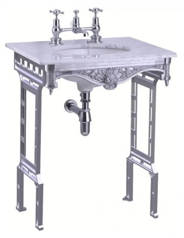 Sonderaktion Casa Padrino Luxus Jugendstil Stand Waschtisch Weiß / Aluminium mit Marmorplatte - Barock Waschbecken Barockstil Antik Stil
