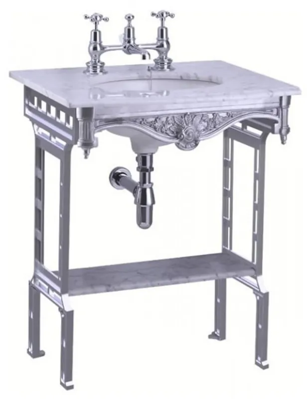 Neue Ware Casa Padrino Luxus Jugendstil Stand Waschtisch Weiß / Aluminium mit Marmorplatte und Ablage Barock Waschbecken Barockstil Antik Stil