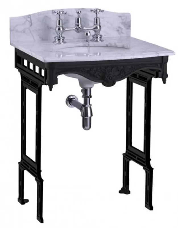 Casa Padrino Luxus Jugendstil Stand Waschtisch Weiß / Schwarz mit Marmorplatte mit Spritzschutz hinten - Barock Waschbecken Barockstil Antik Stil Geprüft