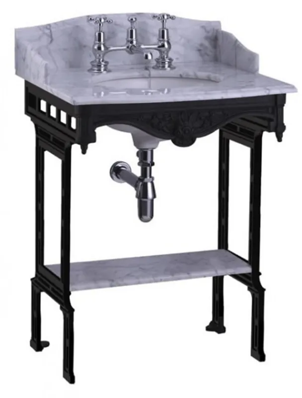 Casa Padrino Luxus Jugendstil Stand Waschtisch Weiß / Schwarz mit Marmorplatte mit Spritzschutz hinten, seitlich und Ablage Barock Waschbecken Barockstil Antik Stil Nur Für Kurze Zeit