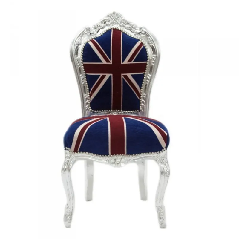 Casa Padrino Barock Esszimmer Stuhl Union Jack / Silber - Möbel Antik Stil Finale Aktion