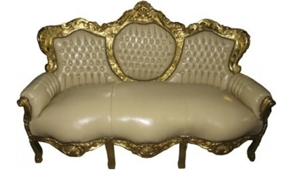 Direktkauf Casa Padrino Barock Sofa King Creme Lederoptik / Gold - Möbel Antik Stil