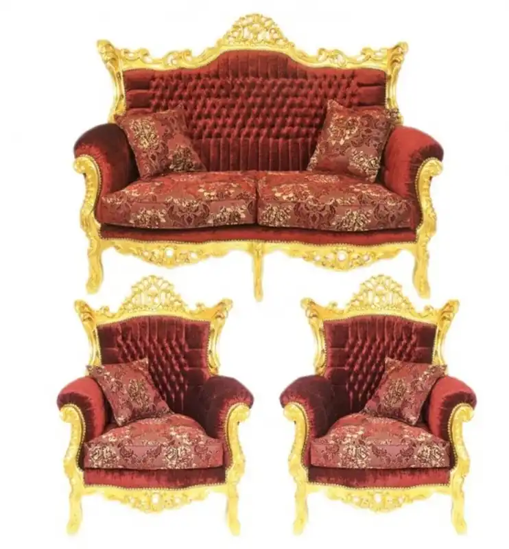 Markenware Casa Padrino Barock Wohnzimmer Set Master Bordeaux Muster Samtstoff / Gold - 2er Sofa + 2 Sessel - Limited Edition!