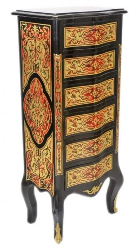 Nur Für Kurze Zeit Casa Padrino Barock Boulle Kommode Schwarz / Gold / Rot mit 6 Schubladen - Möbel Schrank Sideboard