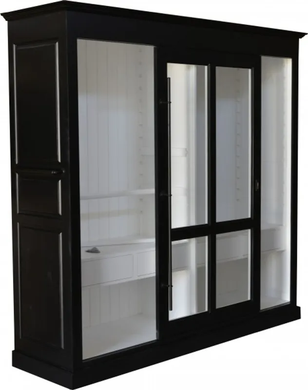 Casa Padrino Luxus Kleiderschrank B 226 x H 220 cm Haute Couture Schlafzimmer Schrank mit Glas Schiebetür Schwarz / Weiß - Art Deco Jugendstil Hotel Möbel Angebot