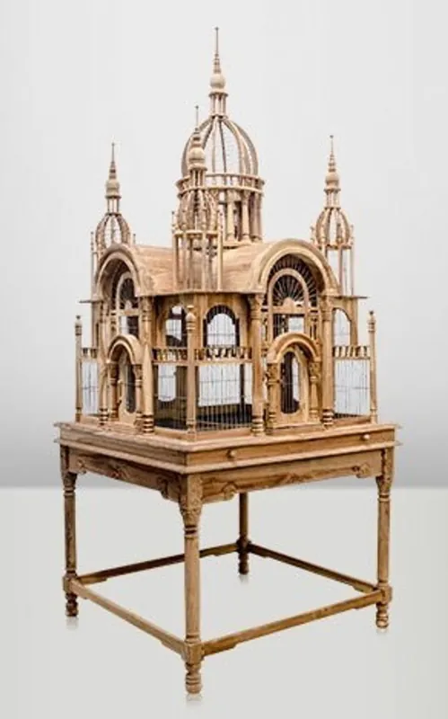 Casa Padrino Barock Vogelpalast handgeschnitzt aus Mahagoniholz H250cm - Vogelhaus Vogelkäfig Antik Stil Markenprodukt
