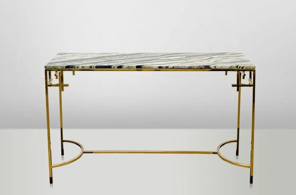 Casa Padrino Art Deco Konsolentisch Gold Metall / Marmor 130 x 40 cm- Jugendstil Konsole - Möbel Wohnzimmer Wochenendangebot