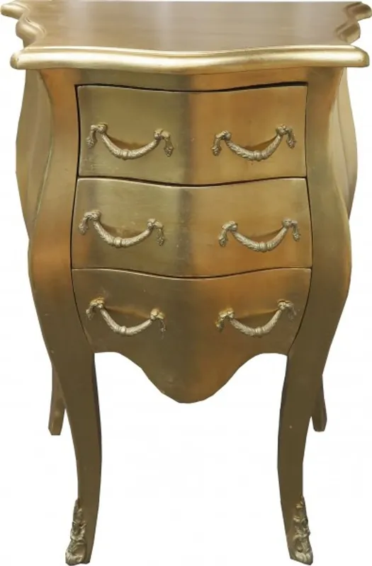Casa Padrino Barock Kommode Gold H 70 cm, B 50 cm - Nachttisch Schrank mit 3 Schubladen Markenprodukt