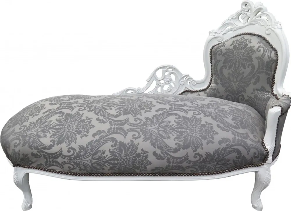 Casa Padrino Barock Chaiselongue Grau Muster / Weiss - Recamiere Liege Barock Möbel - Limited Edition Neu
