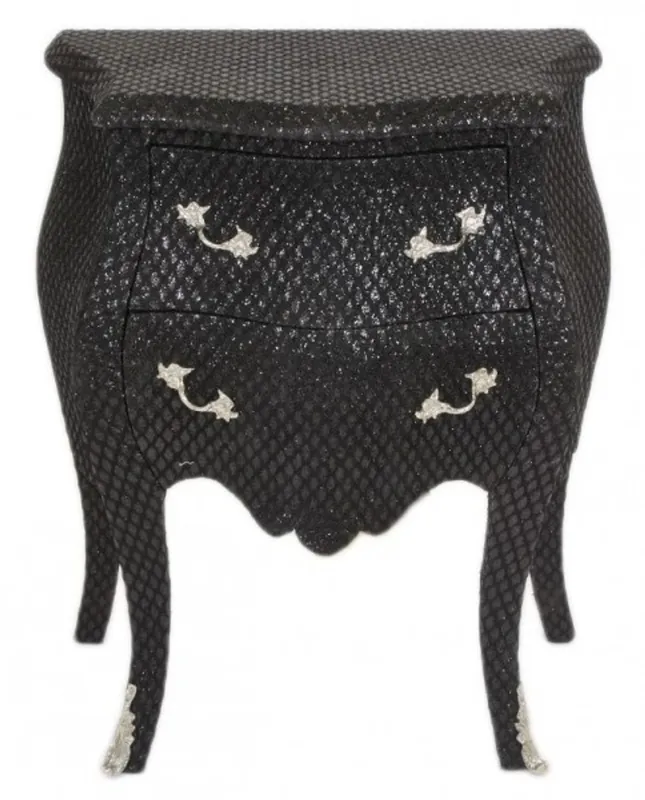 Highlight Casa Padrino Barock Kommode Schwarz / Glitzerlook H 71 cm, B 60 cm, T 38 cm - Nachttisch Kommode