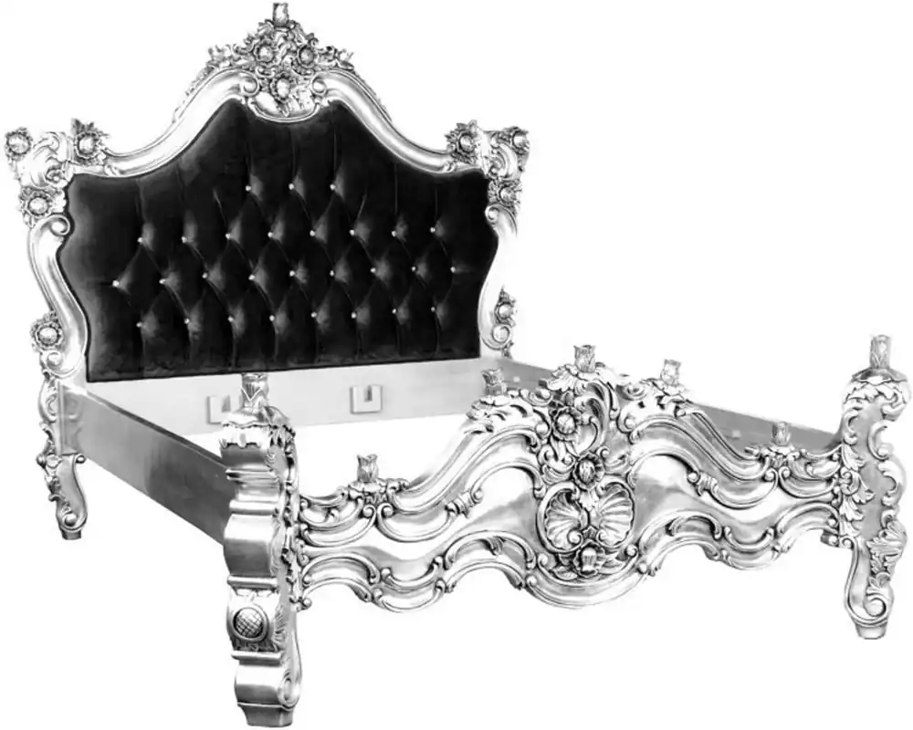 Casa Padrino Barock Bett Schwarz / Silber Bling Bling Glitzersteine 180 x 200 cm aus der Luxus Kollektion von Casa Padrino Schnäppchen
