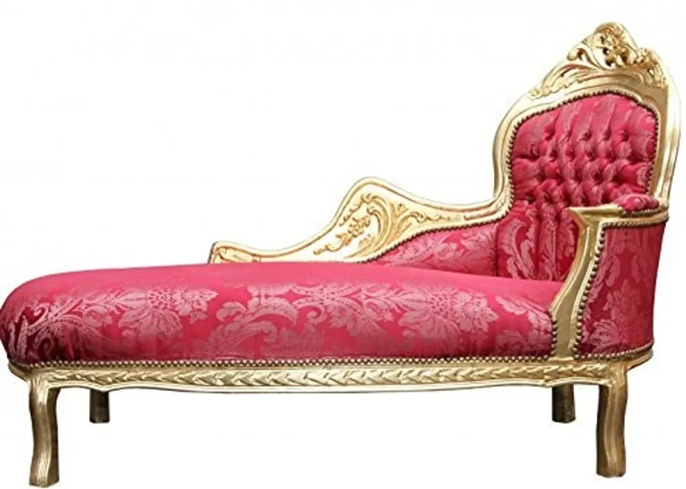 Neu Casa Padrino Barock Chaiselongue Bordeaux Blumen Muster / Gold - Barock Möbel