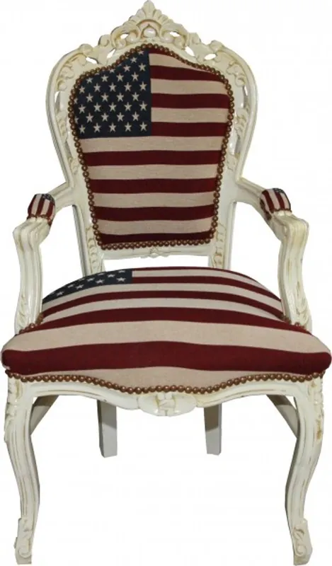 Beliebt Casa Padrino Barock Esszimmer Stuhl mit Armlehnen USA / Creme Antik Stil