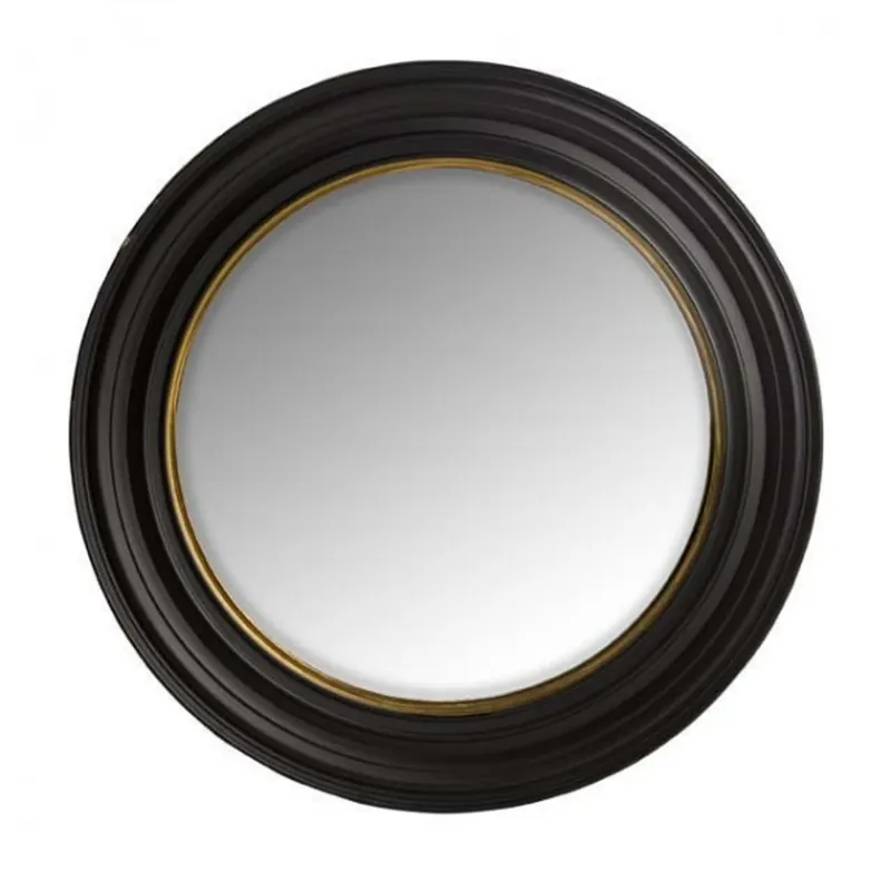 Casa Padrino Luxus Wand Spiegel Neo Klassisch Schwarz mit goldener Innenumrandung convex gewölbt 75 x 75 cm - Wandspiegel Sonderaktion