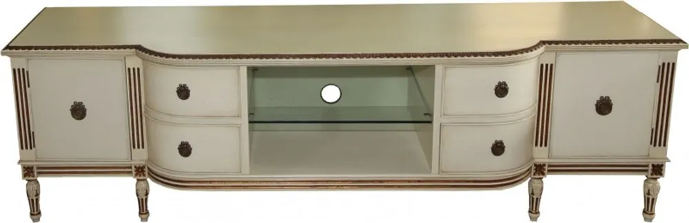 Markenware Casa Padrino Barock Fernsehkommode mit 4 Schubladen und 2 Türen Antik Creme/Gold 190 cm - Fernsehschrank - Sideboard - Unikat!