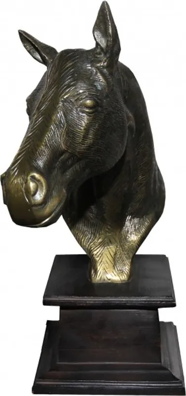 Saisonangebot Casa Padrino Luxus Statue Pferd Figur auf Holzsockel Antik Gold/Braun H 39 cm - Tier Skulptur