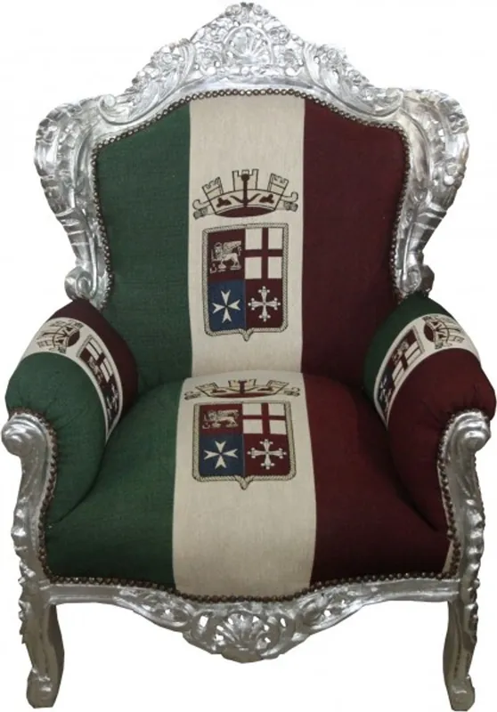 Casa Padrino Barock Sessel "King" Italien / Silber - Möbel Antik Stil Rabatt
