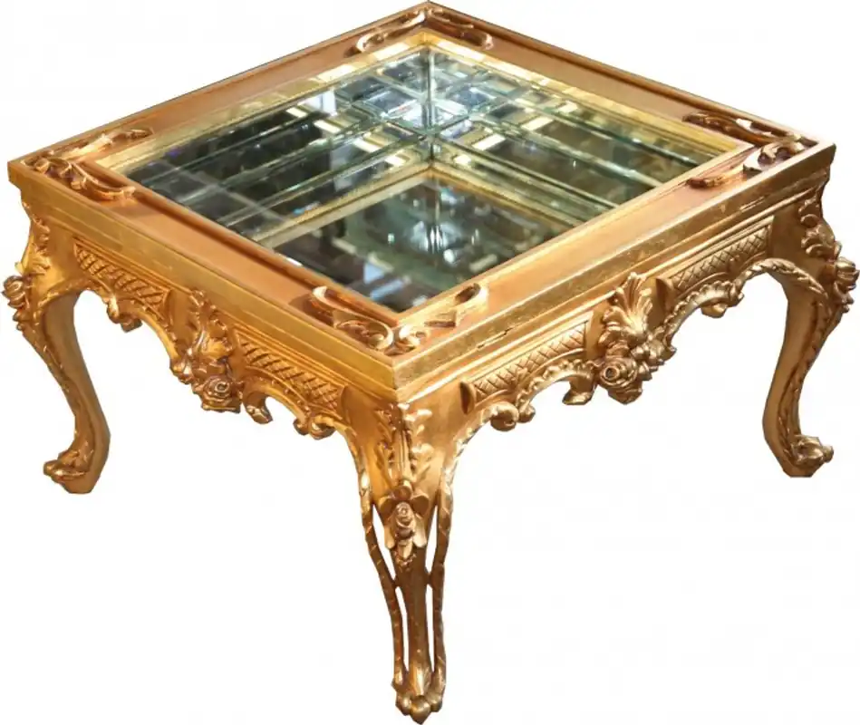 Prunkvoller Casa Padrino Barock Couchtisch Gold verspiegelt mit aufklappbaren Glasdeckel 67 x 67 cm Unikat- Wohnzimmer Salon Tisch Möbel Expressversand