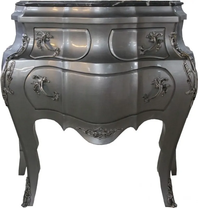 Casa Padrino Barock Kommode Silber mit Marmorplatte B 95 cm, H 89 cm - Handgefertigte Barock Möbel Top-Preis
