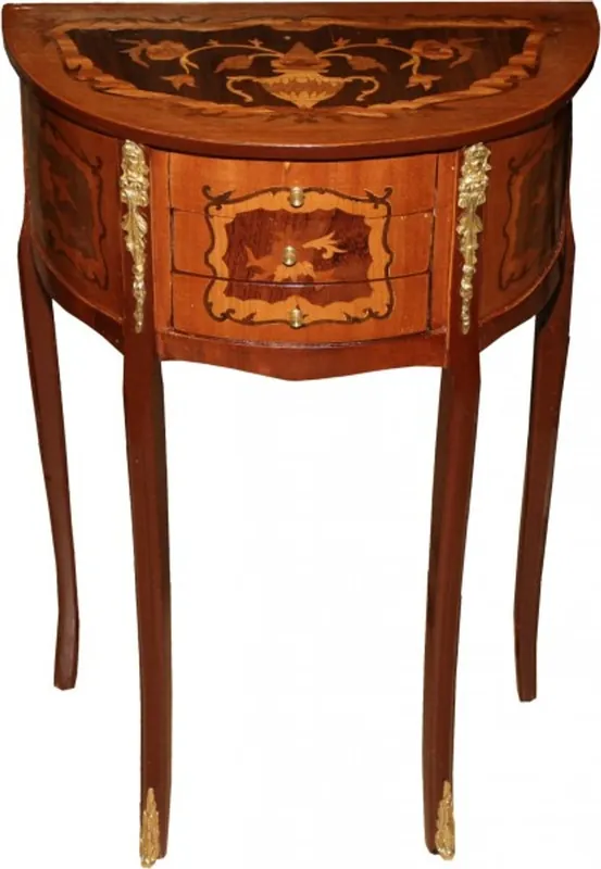 Casa Padrino Barock Kommode mit 3 Schubladen Braun Intarsien H 70 cm, B 45 cm - Antik Stil - Nachttisch Konsole Zertifiziert