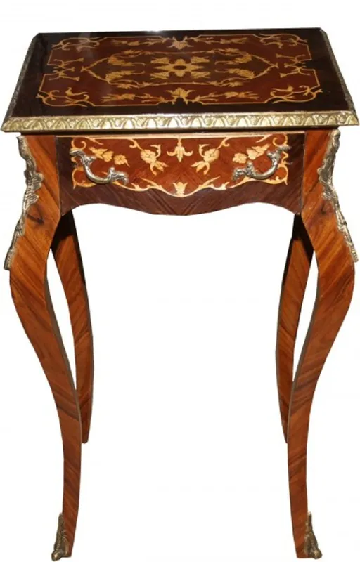 Casa Padrino Barock Kommode mit Schubladen Braun Intarsien H 77 cm, B 45 cm - Antik Stil - Nachttisch Konsole Garantierte Lieferung