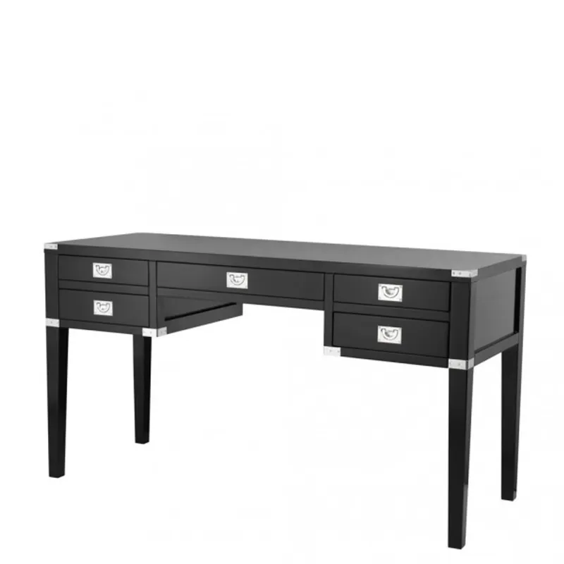 Casa Padrino Massivholz Sekretär Schwarz / Nickel 143,5 cm - Luxus Hotel Möbel Beliebt