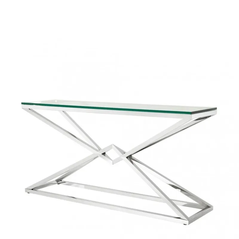 Preisreduziert Casa Padrino Luxus Konsole Edelstahl Nickel Finish 150 x 40 x H 74 cm - Konsolen Tisch Möbel
