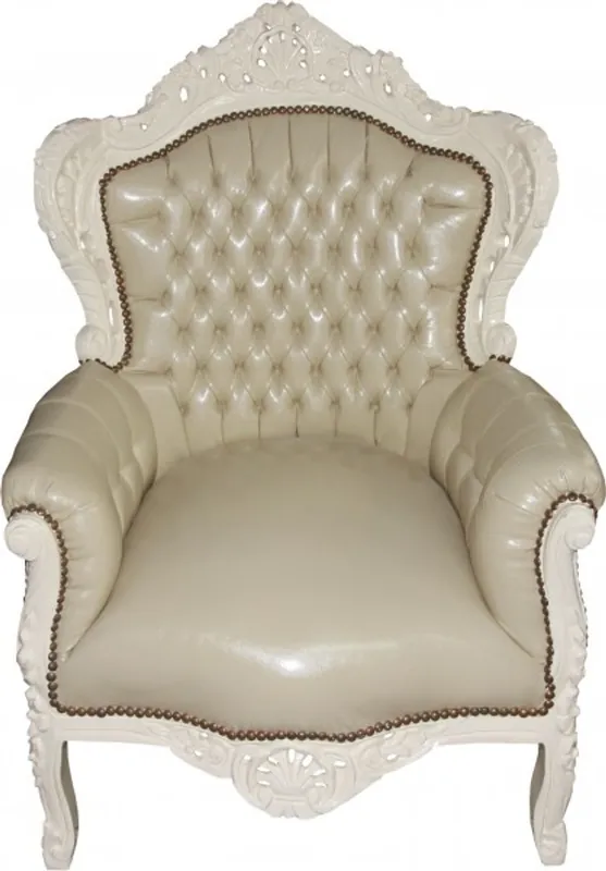 Casa Padrino Barock Sessel "King" Creme/Creme Lederoptik Must-Have