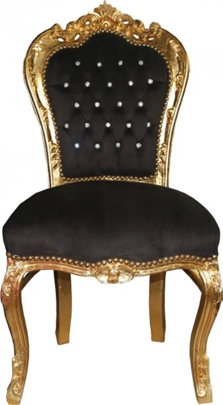 Casa Padrino Barock Esszimmer Stuhl Schwarz/Gold mit Bling Bling Glitzersteinen - Möbel Antik Stil - Limited Edition Direktkauf
