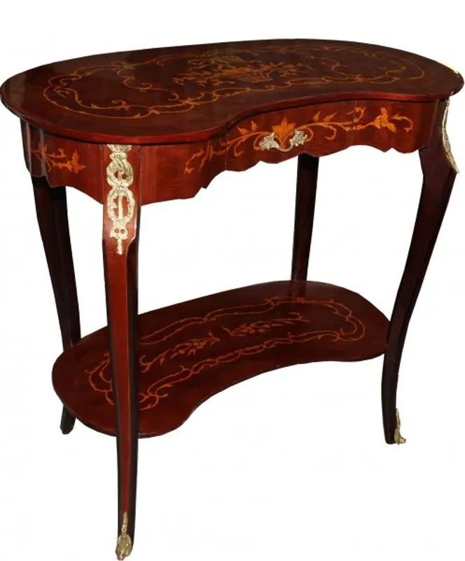 Knallerangebot Casa Padrino Barock Konsolentisch mit Schubladen Braun Intarsien H 80 cm, B 81 cm Nierenformig - Antik Stil - Barock Telefontisch