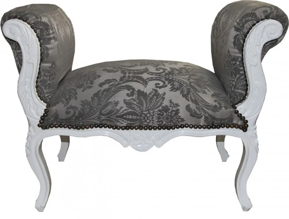 Casa Padrino Barock Schemel Hocker Grau Muster / Weiß - Sitzbank Begrenztes Angebot