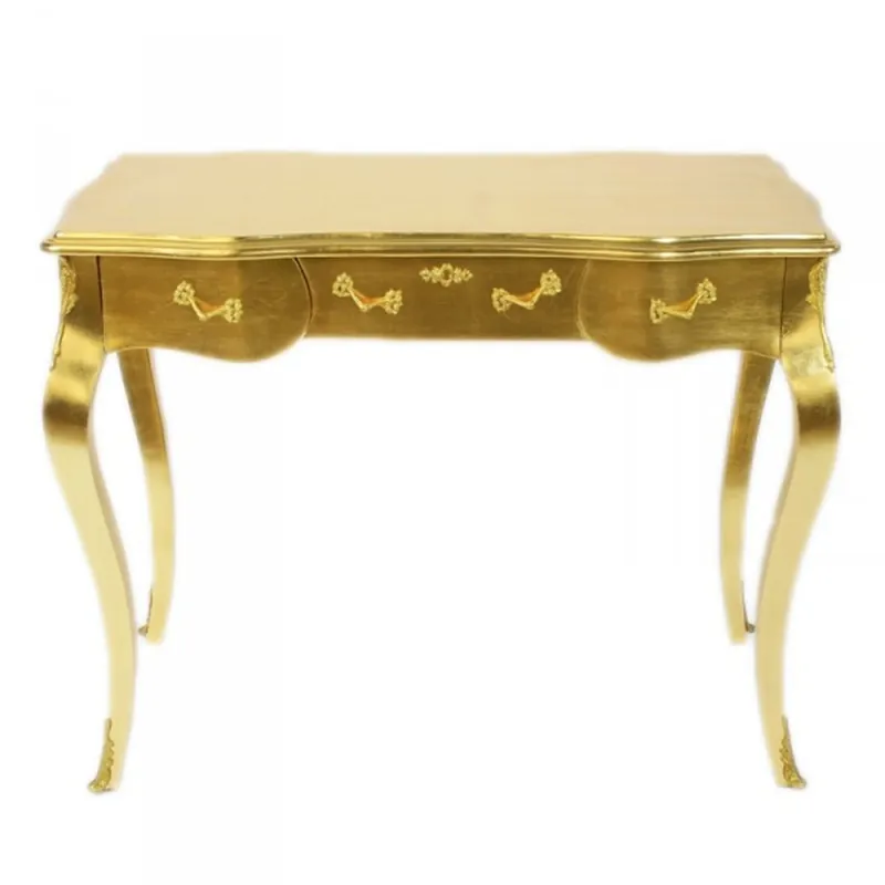 Casa Padrino Luxus Barock Schreibtisch / Konsole Gold ink. Glasplatte 97 x 78 x 48 cm - Sekretär Luxus Möbel Finale Aktion